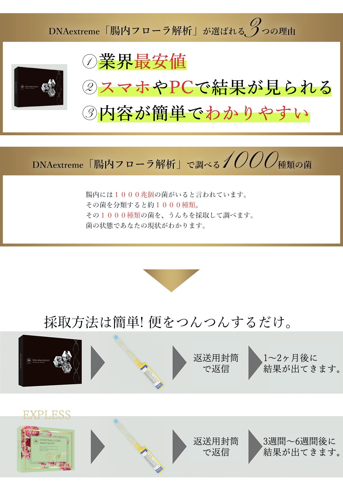 選ばれる3つの理由、調べる1000種類の菌、採取方法